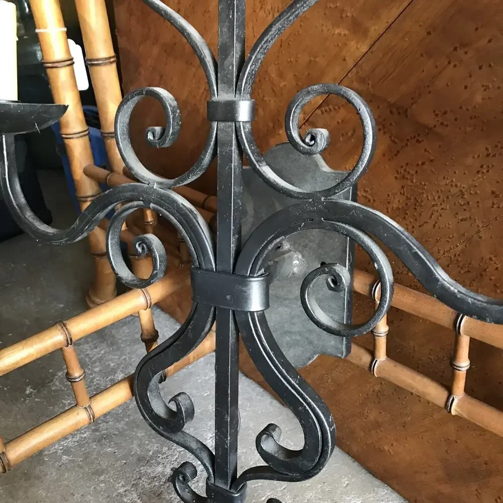 LARGE 1920S STYLE WROUGHT IRON SPANISH REVIVAL HOME WALL DOUBLE SCONCE LAMP